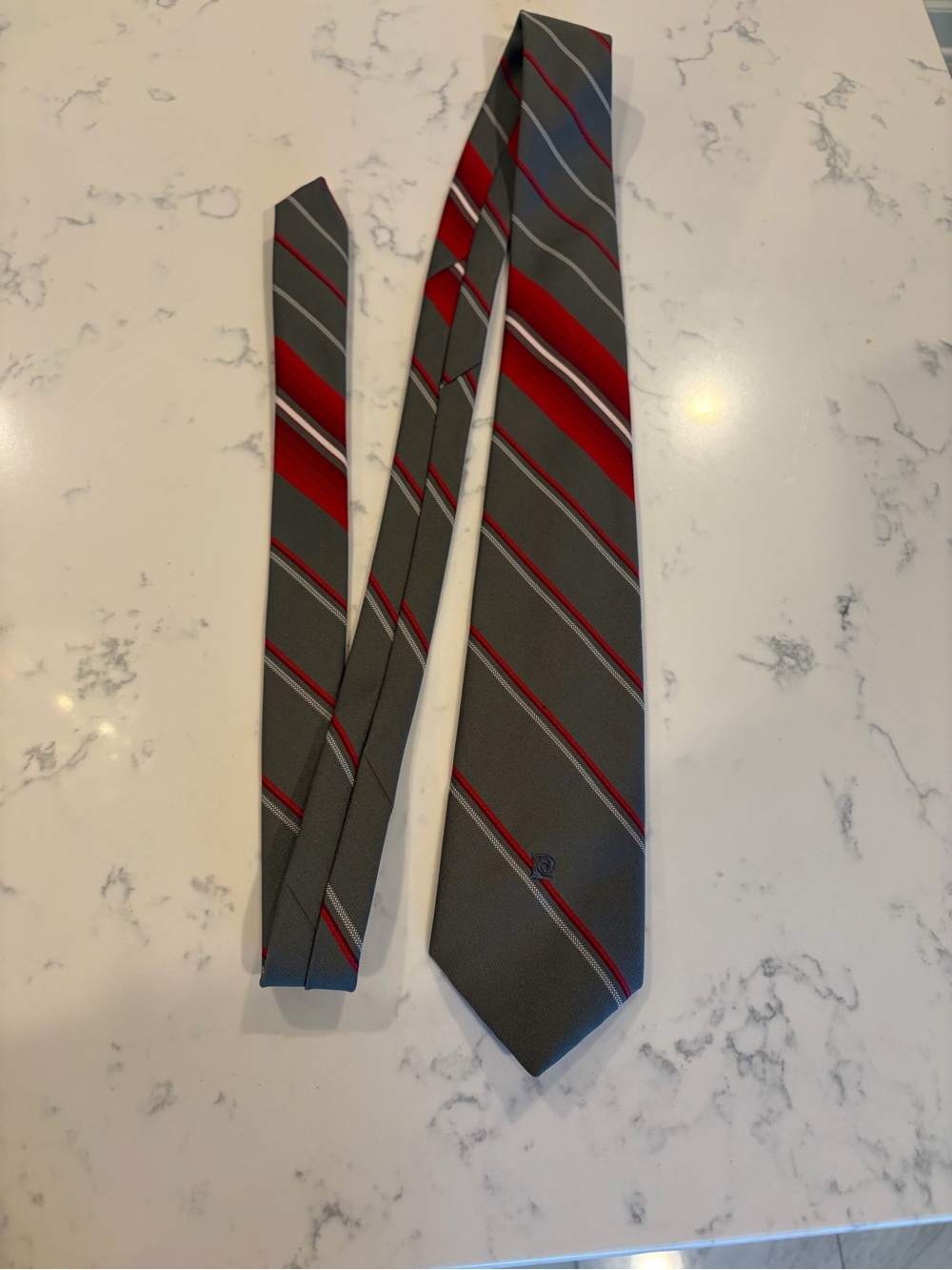 Pierre Cardin Gray Tie with Red and White Stripes CLASSIC